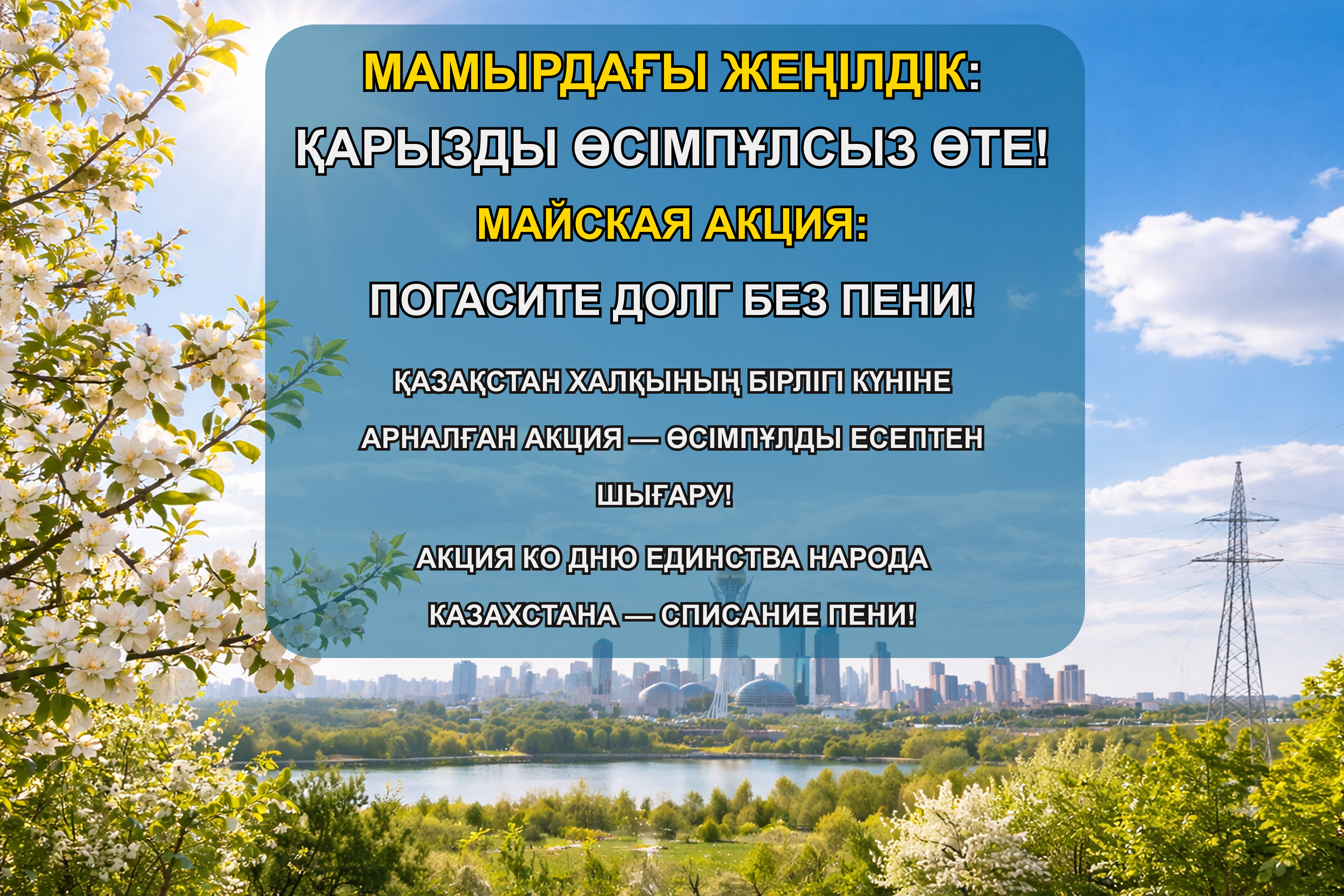 Майская акция: погасите Долг без пени! Акция ко Дню единства народа Казахстана — списание пени!